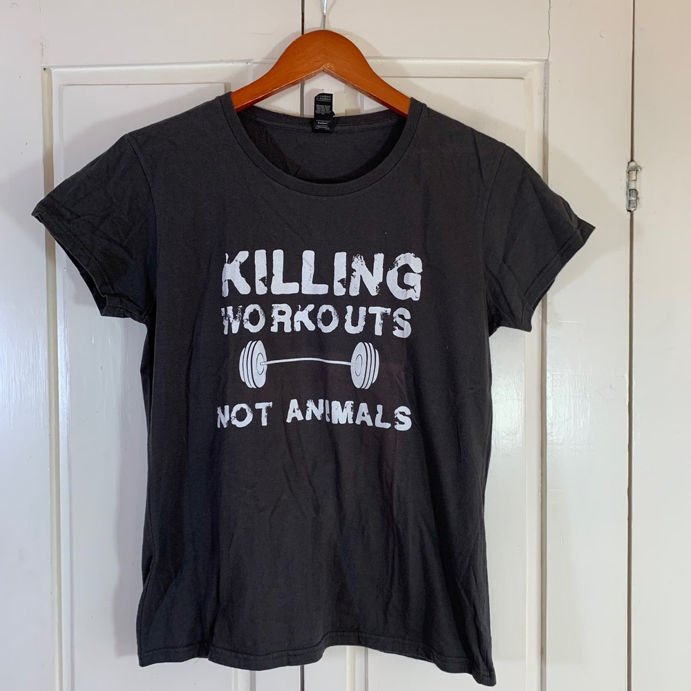 Killing Workouts Not Animals Vegan Graphic T-Shirt M Animal Rights‎ Anvil Womens